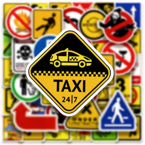 Waterproof taxi warning sticker decal for skateboard laptop and water cup decoration.