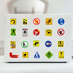 Waterproof funny warning sign stickers for laptop, skateboard, water bottle and decorations.