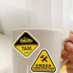 Warning sign stickers, waterproof graffiti decals for water bottle and skateboard decor.