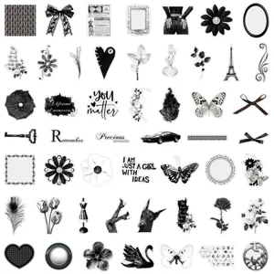 50pz adesivi trasparenti vintage bianco e nero cancelleria estetica scrapbooking
