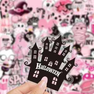 Pink Halloween PET waterproof stickers, cute castle design sticker for holiday decoration pack.