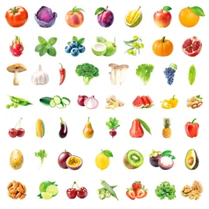 50 pcs pegatinas realistas de frutas y verduras impermeables para ordenador portátil maleta