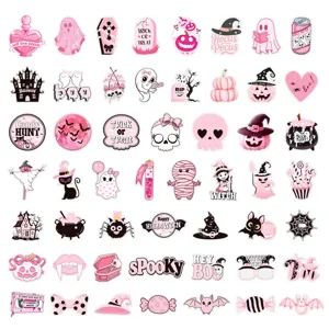50 pieces cute pink Halloween PET stickers waterproof decorative decals for holiday party craft use