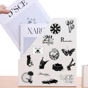 Set di adesivi trasparenti vintage in bianco e nero per diario, scrapbooking e lettura.