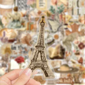 Vintage transparent Eiffel Tower reading book sticker for journal, stationery and water cup.