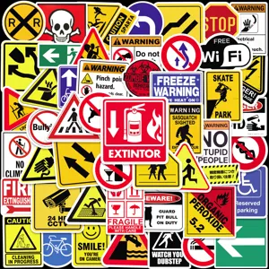50pcs funny warning sign graffiti stickers waterproof decals for laptop suitcase decor