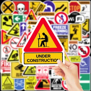 Waterproof warning sign graffiti stickers pack for laptop, luggage, and journal decoration.