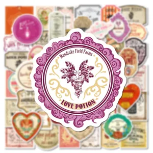 Set 50 adesivi pozione d'amore vintage, decalcomanie decorative impermeabili per bottiglia d'acqua.