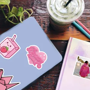 Cute pink aesthetic graffiti stickers for laptop water bottle, waterproof cute decor decals.