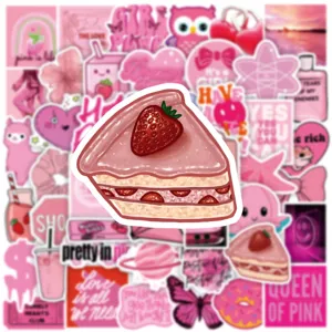Cute pink aesthetic stickers pack, waterproof vinyl decals for water bottles laptop