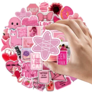 50pcs pink aesthetic cute stickers pack waterproof decal for water bottle laptop skateboard