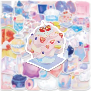 Détail de pack d'autocollants jelly esthétiques imperméables avec un joli design de dessert.
