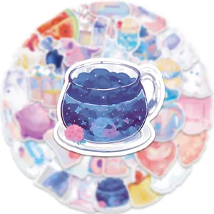 50pcs autocollants mignons style gelée aquarelle esthétique imperméable pour journal ordinateur
