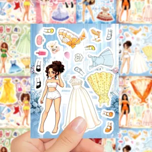 Princess dress up stickers waterproof cartoon doll sticker sheet for laptop phone journal decor