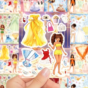 Princess dress-up sticker sheet, waterproof vinyl sticker for phone case, laptop, and journal DIY.