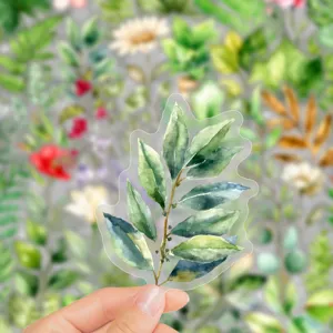 Waterproof transparent botanical fern leaf sticker for journal, notebook, and DIY crafts.