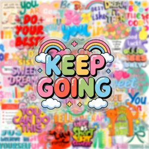 50pcs cartoon motivational English PET stickers, ins style fresh girlish creative decals