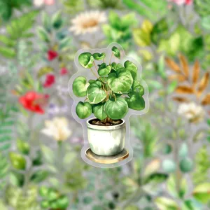 Waterproof potted plant sticker, cute green leaf die-cut decal for journal laptop guitar diy.