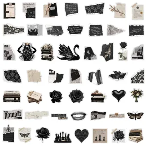 50 Stk. schwarze Vintage Gothic Aufkleber wasserdicht DIY Tagebuch Scrapbook Deko