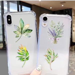 Clear phone case with watercolor botanical fern and lavender leaf designs, durable protection.
