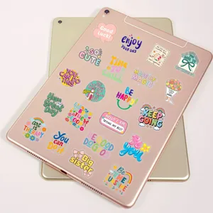 Cute cartoon motivational PET stickers detail, aesthetic waterproof journaling decals for laptop.