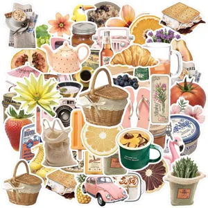 Cute picnic themed waterproof sticker pack, aesthetic vinyl decal for laptop and luggage.
