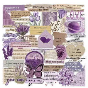 50 Stk. lila ästhetische PET Aufkleber dekorative wasserdichte Scrapbook DIY Handwerk