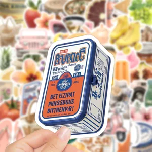 Detailed view of a vintage picnic tin design graffiti sticker, waterproof vinyl decal for laptop.