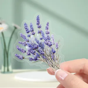 Transparent lavender flower PET sticker, fresh botanical decorative sticker for journals and crafts.