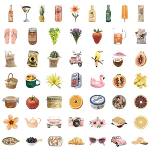 Waterproof aesthetic picnic sticker set for laptop and luggage decoration, 50pcs.