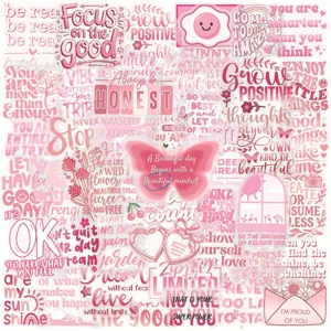 Inspirational English PET Stickers Pink Aesthetic Positive Quotes Decals For Journaling Scrapbooking Craft Supplies