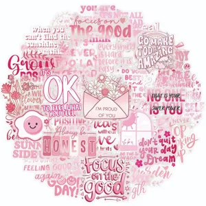 50pcs pink inspirational English PET stickers aesthetic cute journal laptop decorative decals