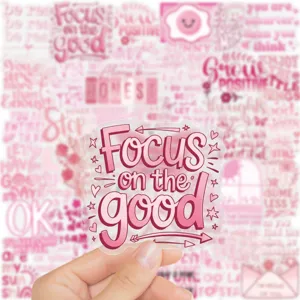 Pink inspirational PET stickers set aesthetic cute positive quote waterproof laptop decals