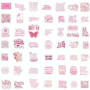 50 Pcs Pink Motivational English PET Stickers Aesthetic Cute Diary Decals Main View