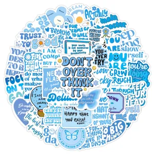 Blue motivational quote waterproof stickers set for DIY scrapbooking water bottle decor 50pcs