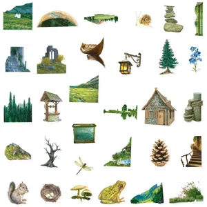 Nature scenery decorative stickers waterproof PVC sticker set for skateboard laptop water bottle