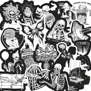 50 Stk schwarz weiß gotische Totenkopf Graffiti Aufkleber wasserdicht Vinyl Decals