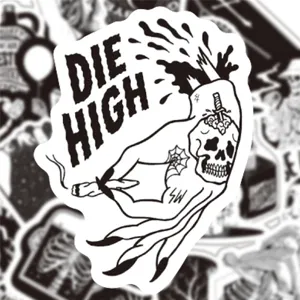 Schwarzer und weißer Gothic Graffiti Aufkleber wasserdichtes Vinyl Decal für Skateboard Laptop Koffer.