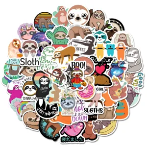 50pcs cute sloth waterproof stickers pack for luggage water bottle and laptop decoration