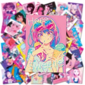 Cute anime girl waterproof sticker pack for laptop, journal, and luggage decoration.