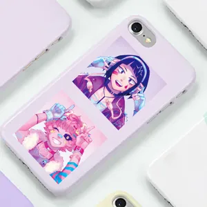 Cute anime girl illustration detail on pastel purple phone case, high quality print design.