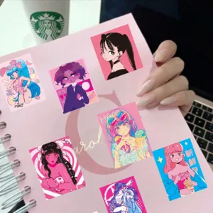 Waterproof anime cute girl sticker pack for journaling, laptop, water bottle, and diary decor.
