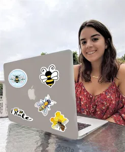 Cute aesthetic bee stickers for laptop waterproof vinyl decal pack for notebook skateboard helmet