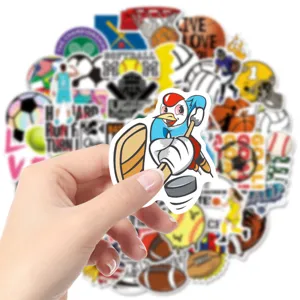 Close-up detail shot of a cute hockey bird cartoon sticker held by hand, sticker pack background.