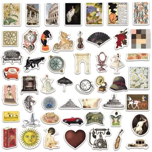 Detailed view of retro European court style sticker sheet, featuring vintage art and classic designs.