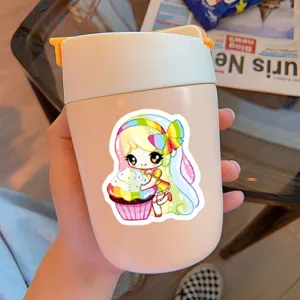 Cute Korean style cartoon doll graffiti waterproof sticker detail view on a portable cup.