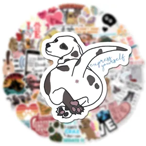 Cartoon dog waterproof sticker for journal laptop helmet tablet suitcase graffiti decal detail.