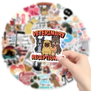 50pcs cartoon veterinary dog waterproof stickers for journal laptop luggage suitcase decals