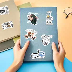 Waterproof cartoon vet stickers for laptops, notebooks, water bottles, and luggage.