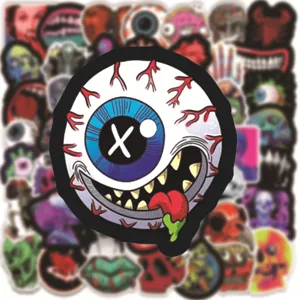 Adesivi graffiti orrore di Halloween impermeabili in vinile per laptop e skateboard 50pz